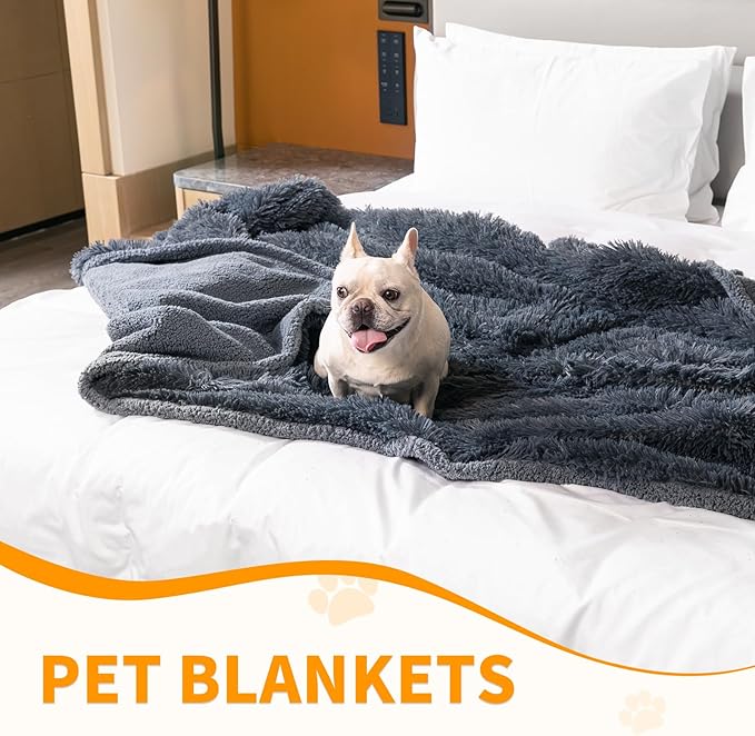 Calming Cat Blanket for Bed 85x57in Couch Sofa Cover Grey Waterproof Dog Blankets for Large Dogs Washable Long Faux Fur Pet Throw Blanket for Puppy Reversible Furniture Protector, (Gray XL)