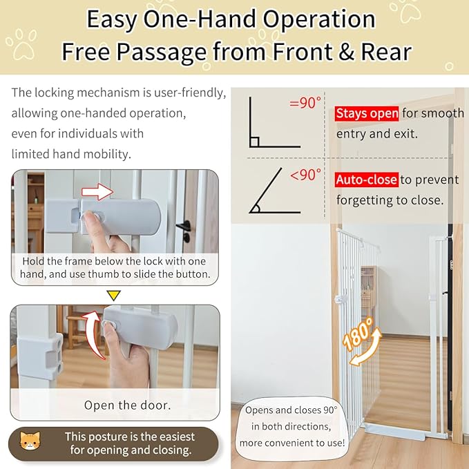 Lumizone Extra Tall Cat Gate 55.12" High Pressure Mounted Extra Wide 2025 New (17 Sizes) 1.37" Gap No Drilling Auto-Close One-Handed Operation Tall Pet Gate for Dogs(White, 55.12" H x 26.18"-29.91" W)