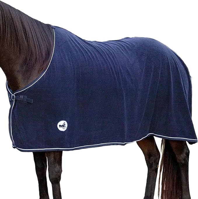 Jeffers Equine Elite Fleece Horse Cooler Blanket, 66 Inch – Soft, Adjustable Fit, Lightweight, Easy Care, Moisture Wicking Cooling Sheet with Surcingle for Post Exercise, Travel for Horses – Navy