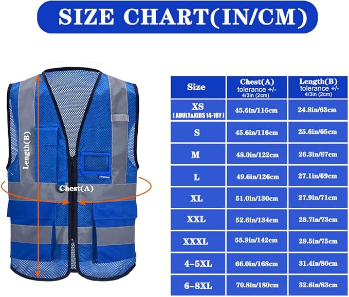 A-SAFETY XSmall Blue High Visibility Mesh Safety Reflective Vest with Pockets and Zipper,Hi Viz Work Vest for Men Women (Blue Mesh XS)