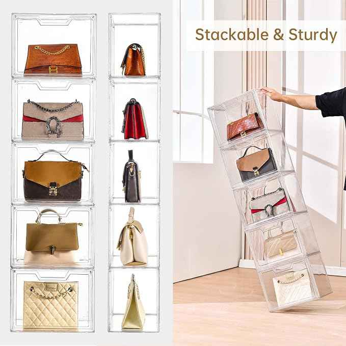 3 Pack Clear Storage Bins with Lids, Storage Containers with Magnetic Door