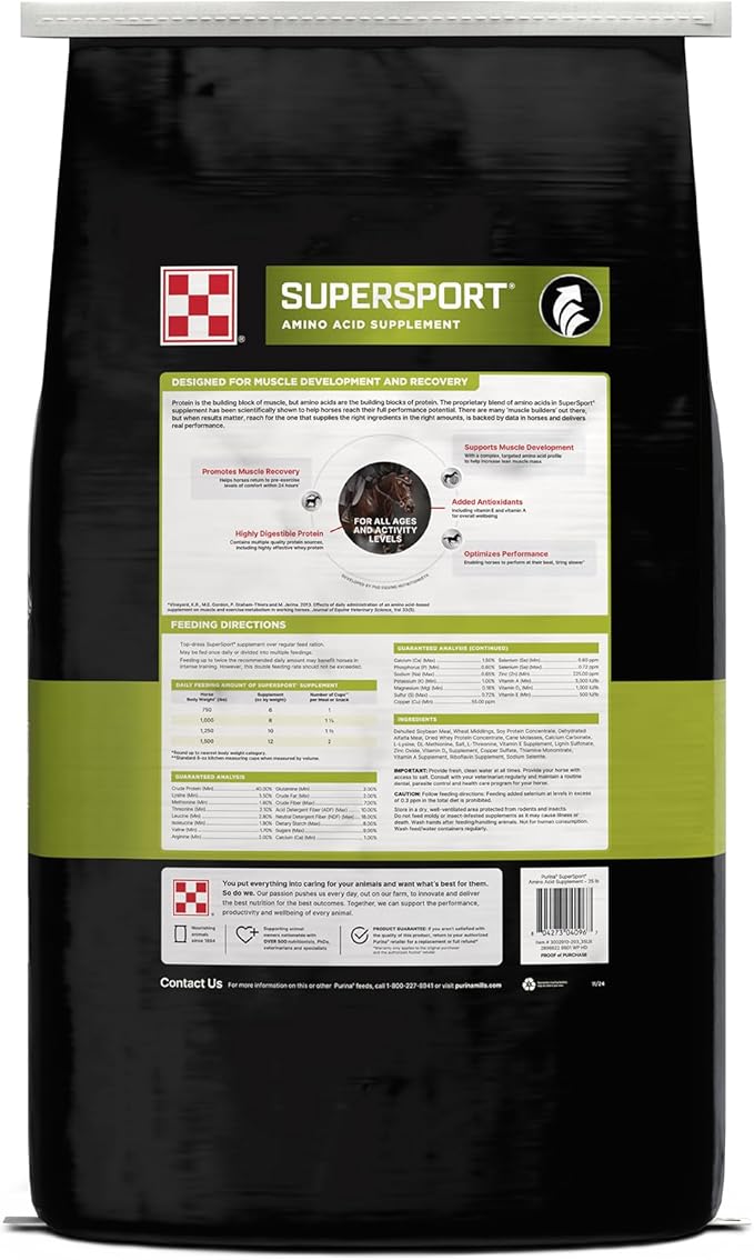 Purina Supersport Horse Supplement, Amino Acids for Muscle Recovery, 25 lbs