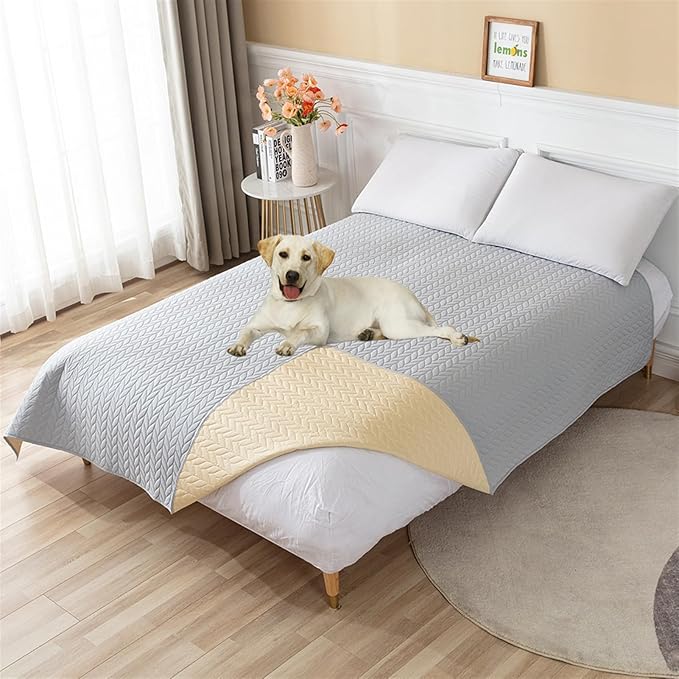 GIBZ Waterproof Dog Bed Cover Anti Slip Pet Furniture Protector Washable Blanket Large Soft Quilted Mat, Grey, 75x180cm