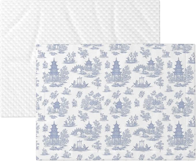 Reversible Plush Dot Pet Blanket for Dogs and Cats, Chinese Style Powder Blue Chinoiserie Toile, Ultra Soft Two Sided Design with Warm Fuzzy Side and Smooth Side for Comfort