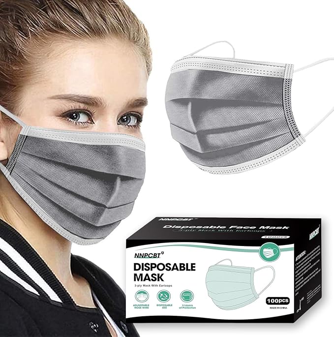 100PCS Grey 3 ply Disposable Face Masks, Protection Face Masks
