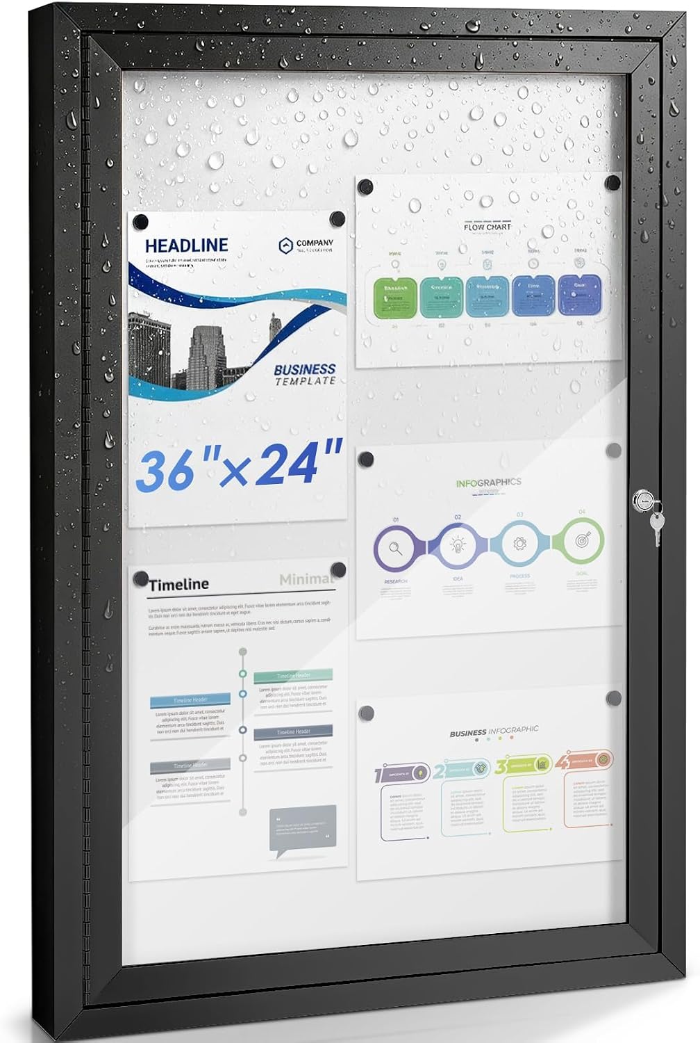 SWANCROWN 36x24 in Outdoor Bulletin Board, Enclosed Whiteboard, Black Frame
