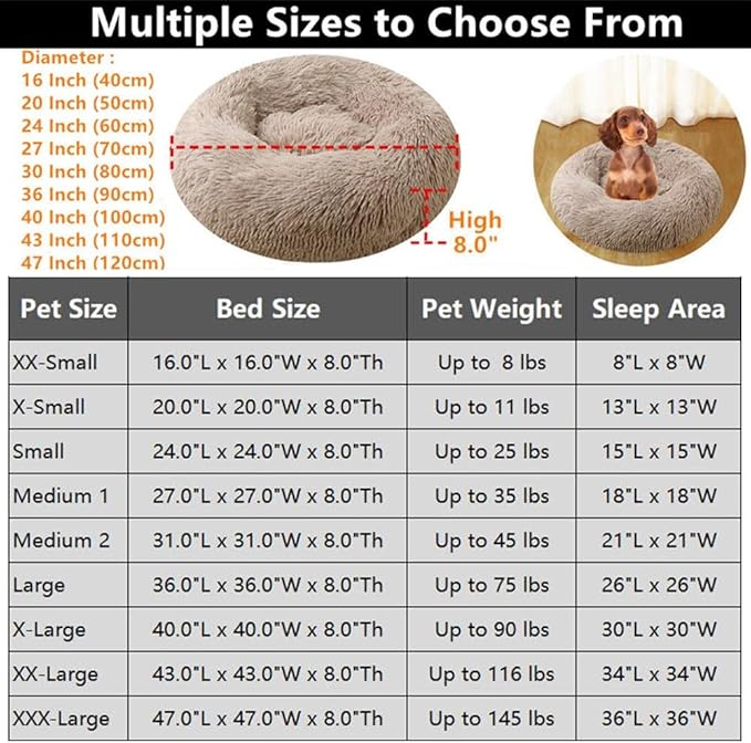 Calming Large Dog Bed & Cat Bed, 43 Inch Anti-Anxiety Donut Dog Cuddler Cat Bed, Warming Cozy Soft Dog Round Bed, Fluffy Faux Fur Machine Washable Pet Cushion for Medium Dogs & Cats (Red)