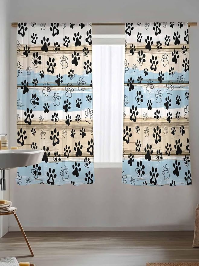 Sheer Curtains 72 Inches Long, Vintage Farmhouse Rustic Wooden Grain Privacy