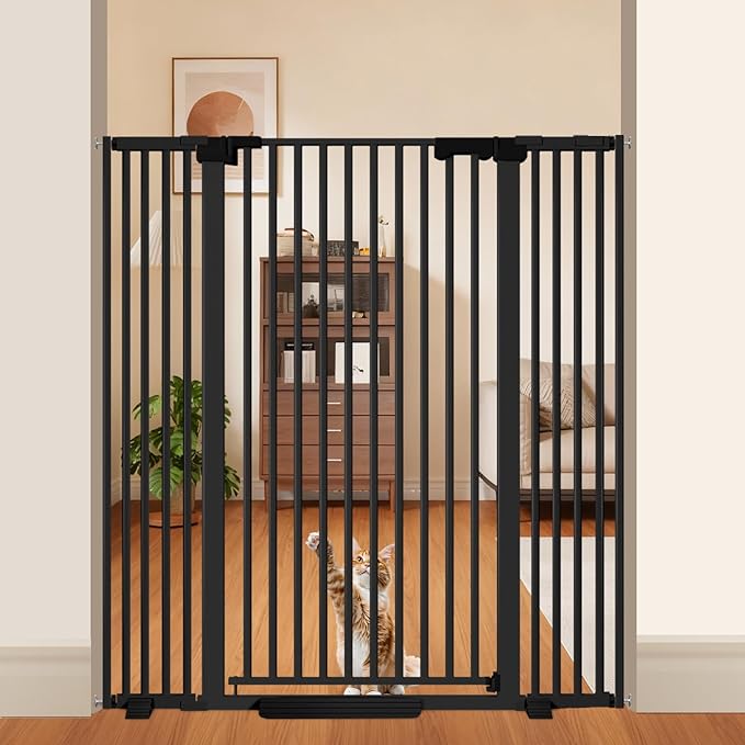 51'' Extra Tall Cat Gate 30-49.2'' Wide for Doorways Hallways, Pressure Mounted Pet Barrier Dog Gates No Drilling Auto Close, Cat Fence Indoor Climb Proof (Black)