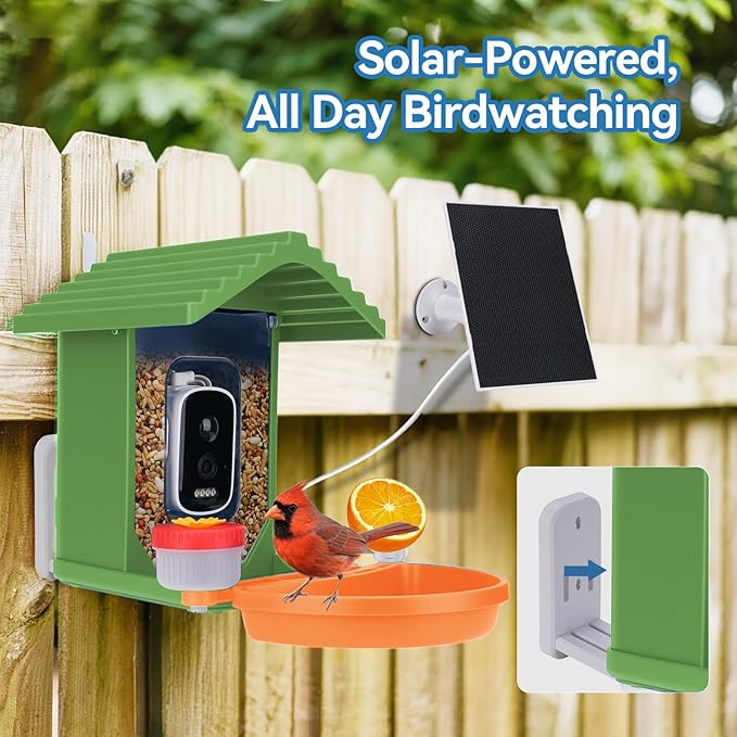 Smart AI Bird Feeder with Camera,2.5K HD Live View,Solar Powered,Instant Birds Species Recognition,Real Time Alerts,Wireless Birdhouse with Night Vision,Green