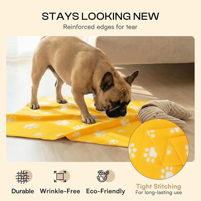 LINENLUX Cute Dog Blanket for Small Medium Dogs 6-Pack Soft Stretchy Fleece Blankets for Pet Cat Puppy Warm Wrinkle-Resistant Throw for Couch Bed Outdoor Yellow 31x24 inch (Pack of 6)