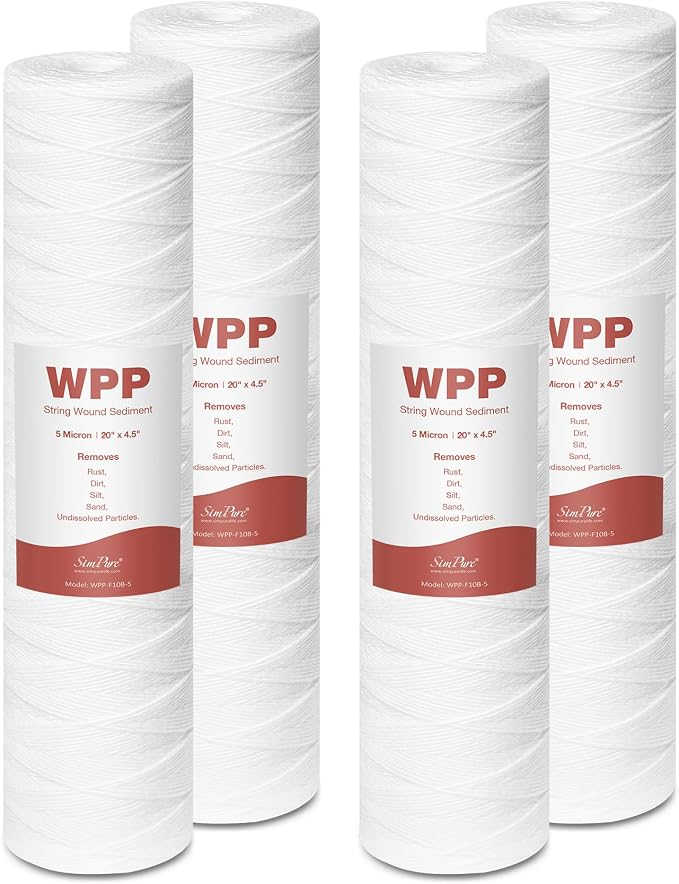 20 x 4.5 Inch 5 Micron String Wound Sediment Water Filter Cartridge, SimPure