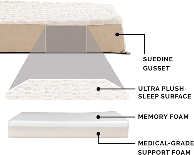 Furhaven Memory Foam Dog Bed for Large/Medium Dogs w/ Removable Washable Cover, For Dogs Up to 55 lbs - Ultra Plush Faux Fur & Suede Mattress - Cream, Large