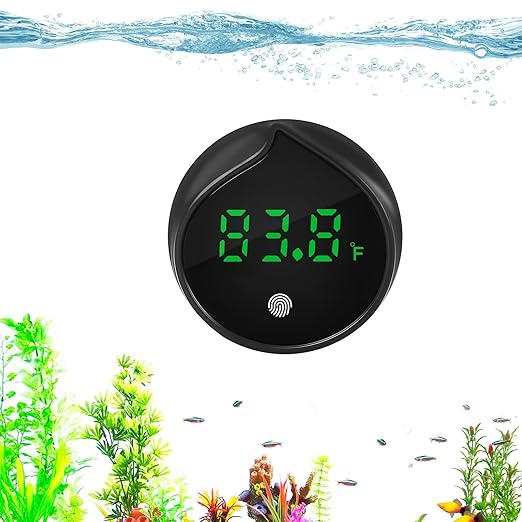 Removable Aquarium Water Thermometer Gauge with Touch Screen Digital Fish Tank Thermometer LED Display ±1℉/℃, Fish Tank Accessories for Betta, Axolotl, Shrimp, Turtle, Reptile and Aquatic (Black)