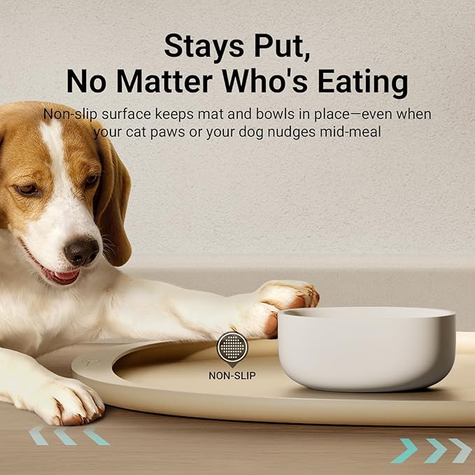 DownyPaws Dog Food Mats for Floors Waterproof, BPA Free Silicone Dog Bowl Mat, Non-Slip Pet Feeding Mat with High Raised Edge, Cat Placemat for Messy Drinkers, 24"×17", Almond