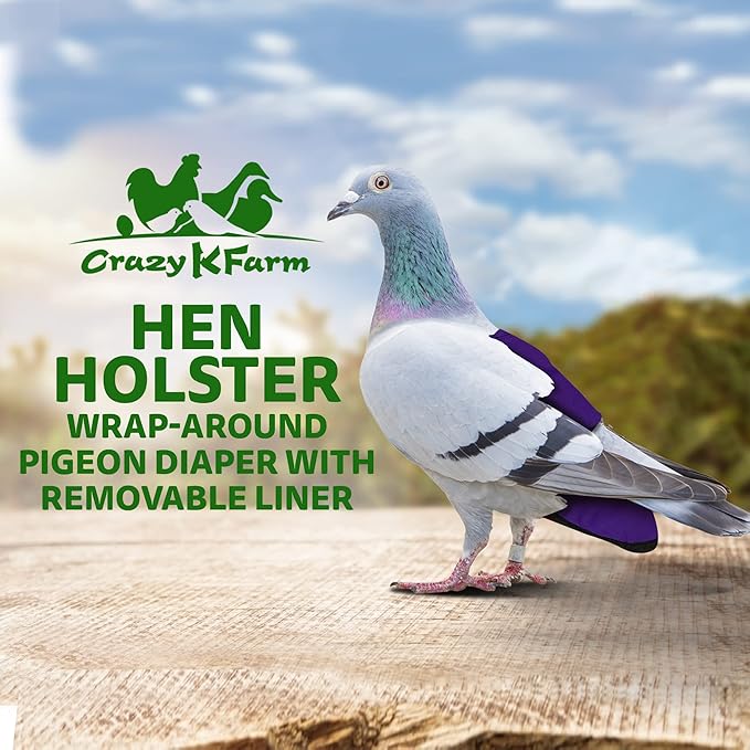 Hen Holster Wrap-Around Bird Diaper & Harness for Larger Pigeons, Small Breed - with Removable Liner, Adjustable Fit for Outdoor Adventures & Indoor Use, Easy to wear - Purple, XS