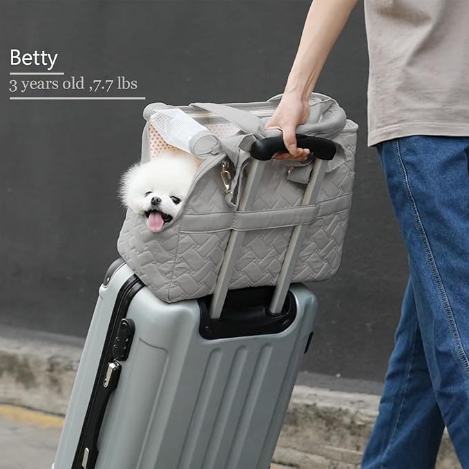 Pet Carrier Bag for Puppy,Grey,Woman Style,Cat Small Dog Carrier Handbag with Multiple Pockets,Breathable Mesh,Soft Cushion,Pets Tote Purse Picnic Travel Outdoor,7-15lbs