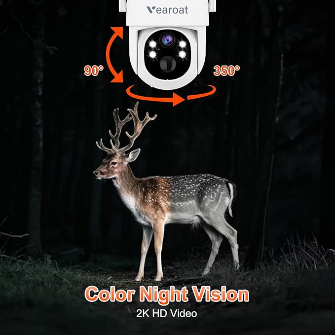 4G LTE Cellular Security Camera, Lifetime Free Unlimited Data, Built-in VSIM Card, 2K Color Night Vision, 360° Live View, AI PIR Motion Sensor Detection, Solar Powered Wireless Outdoor