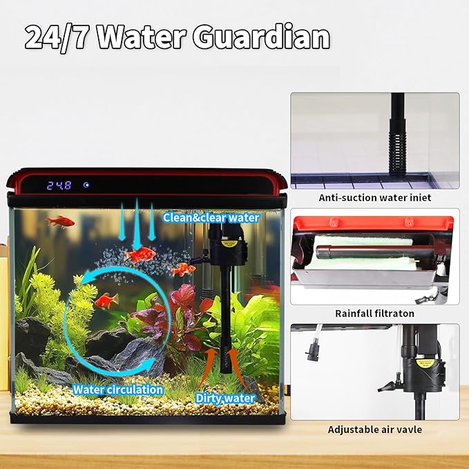 Glass 10 Gallon Fish Tank Aquarium - Smart Self-Cleaning Starter Kit with 3-Color LED Light, Ultra Quiet Pump & Filter, Temperature Monitoring for Betta Fish and Shrimp