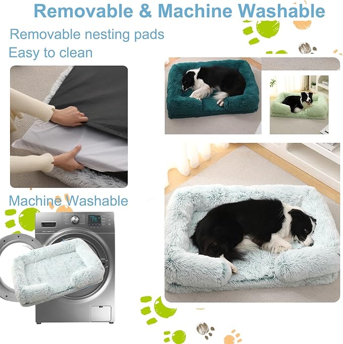 Dog Beds Large Sized dog Orthopedic, Sofa Dog Bed with Waterproof Lining and Nonskid Bottom, Rectangle Washable Dog Bed for Medium Small Dogs and Cats Comfortable ( Color : Green2 , Size : 43 x 27" )