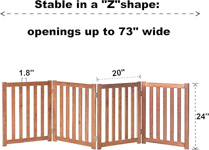 LZRS 4-Panel Wooden Free Standing Foldable Dog Gate Indoor – 24" High, Extra Wide Step-Over Safety Pet Gate for Doorways, Stairs, Hallways, Large Spaces & Playpen for Puppies Indoor Use, Oak