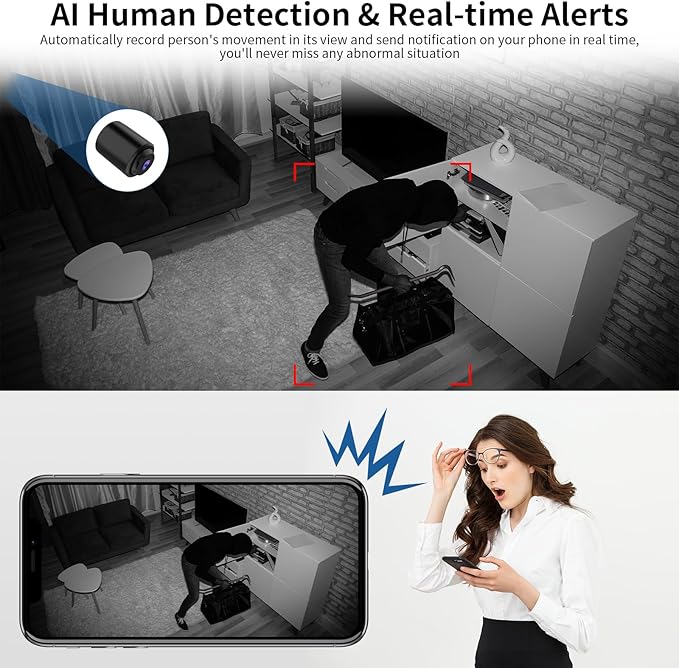 VSTARCAM Tiny WiFi Camera for Home Security 1Pcs, Portable HD Night Vision Motion Detection Remote Surveillance 136° Wide Angle, Baby Monitor Small Motion Activated Camera (CB762-NB)