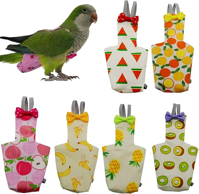 6PCS Washable Reusable Bird Diapers with Waterproof Lining & Adjustable Straps – Soft Parrot Diaper Clothes Costume Set for for Parakeets, for Budgies, for Mini Macaws (S)
