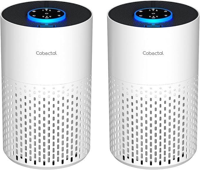 2 Pack Air Purifiers for Bedroom Home, Cobectal Air Cleaner with H14 True HEPA 3-in-1 Filter for Room up to 1050 ft², Sleep Mode & Aroma Function, Portable Air Purifiers for Office, Dorm, RVs, White