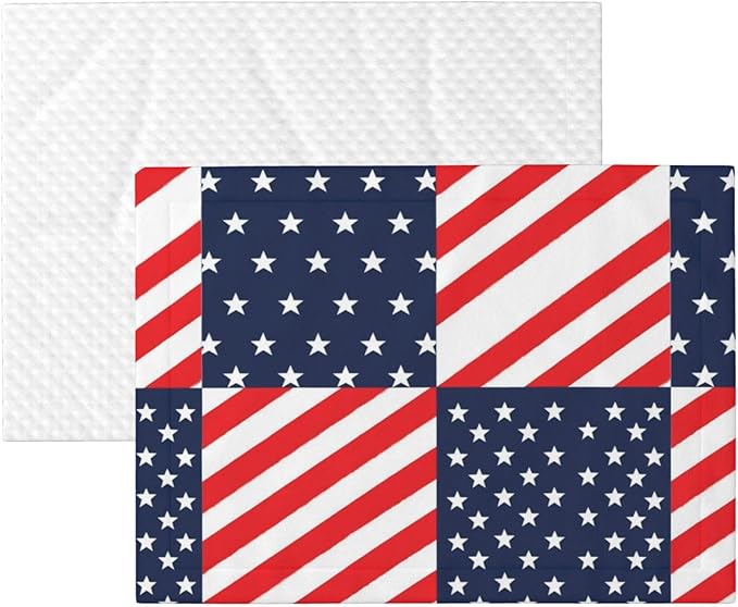 Double Sided Plush Pet Blanket for Small Large Animals, American Flag Plaid Pattern, Reversible Throw with Dimpled Dot Side and Flat Side for Kennels Living Rooms