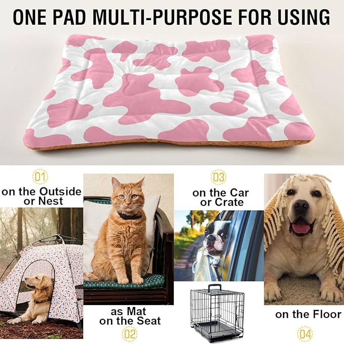 Pet Bed Pink Milk Cow Print Dog Bed Mat Absorbing Non Slip Pad Pet Sleeping Mat for Small, Medium, and Large Dogs Puppy Cat 36 in x 24 in