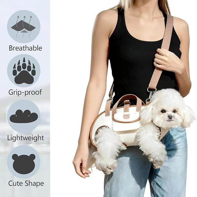 Portable Small Dog & Cat Pet Carrier Sling & Backpack for Small Dogs & Cats & Puppy, Dog & Pet Purse Bag Carrier Sling for Small Dogs with Dog Traction Leash, Crossbody Sling Carriers (Beige L)