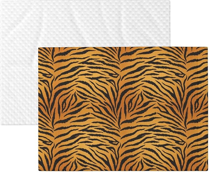 Pet Blanket for Travel and Home, Animal Print Tiger Black Gold, Reversible Plush Dot Design with Soft Grip Texture on One Side Perfect for Car Seats Moving Vehicles