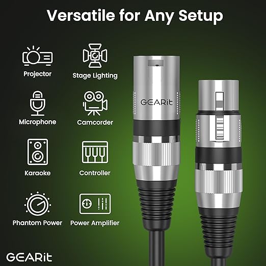 GEARit DMX to DMX Stage Lighting Cable (100 Feet, 2-Pack) DMX Male to Female (XLR Compatible) 3-Pin Balanced Shielded for DJ LED Moving Head Par Light, Mic Mixer, Recording Studio, Podcast - 100ft