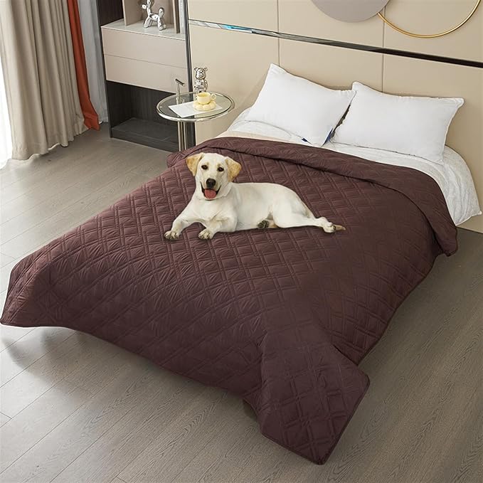 GIBZ Waterproof Dog Bed Cover Anti Slip Pet Furniture Protector Washable Blanket Large Soft Quilted Mat, Coffee, 75x180cm