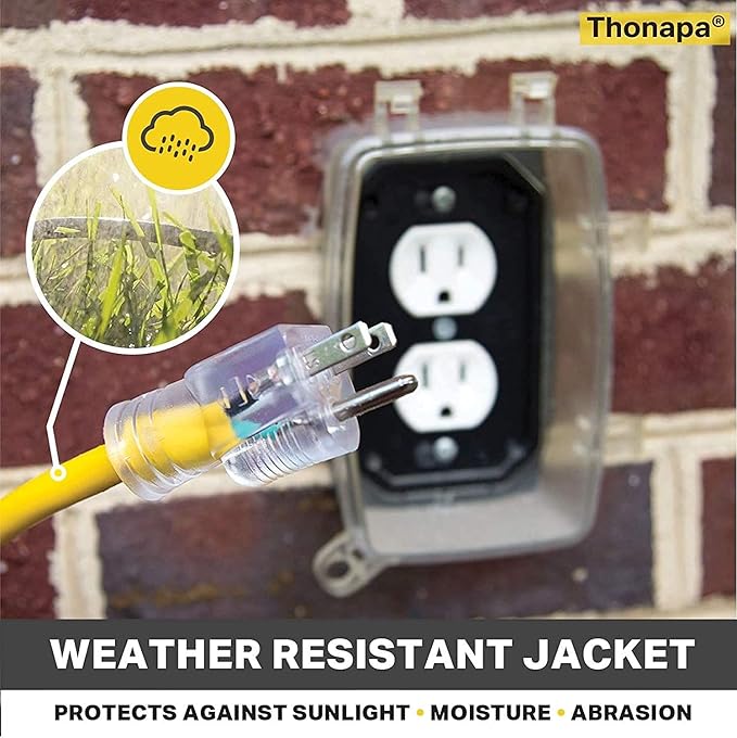 2 Pack Lighted Outdoor Extension Cord 25 ft - 12 Gauge 15 Amp Heavy Duty Power Extension Cords - SJTW - Great for Major Appliances, Power Tools, Garden Supplies - Yellow
