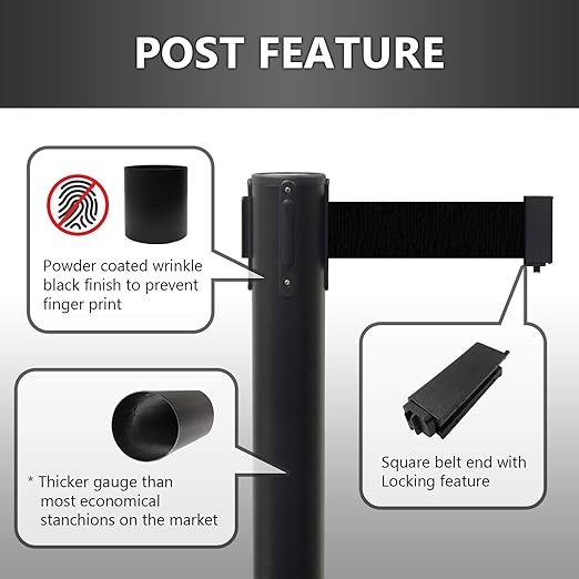 VIP Crowd Control Retractable Belt Stanchion Queue Safety Barrier Set, 36" Ht, 78" Belt + Wall Bracket (6 WHT Posts WHT Belt + SFrame + WBracket)