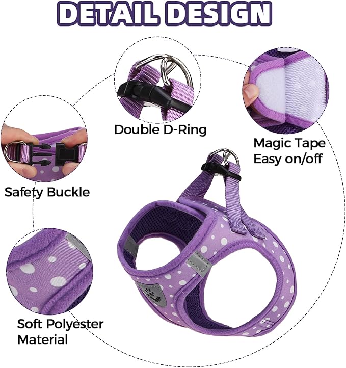 PAWCHIE Dog Harness and Leash Set, Step in No Pull Soft Pet Harness, Reflective Adjustable Puppy Vest for Small Medium Dogs Cats,No Choke Harness Vest with Poop Bag Holder for Walking,Running,Purple S