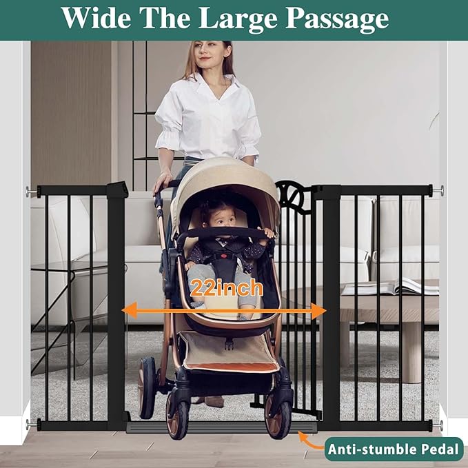 Fairy Baby 65.4"-68.1" Extra Wide Baby Gate with Door, 66 67 68 Inches Walk THR Baby Gates for Stairs Pressure Mounted no Drill, Indoor Tension Metal Child Pet Dog Safety Gate for Kids, Black