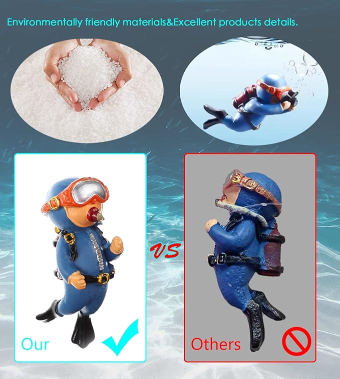 2-Pack Cute Little Diver Aquarium Decorations - Floating Aquarium Accessories for Fish Tanks
