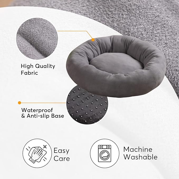 KASENTEX Dog Bed, Round Dog Beds for Medium/Large Dogs, Donut Dog Bed and Cat Bed Anti Slip & Machine Washable - Grey 27x27 Inches