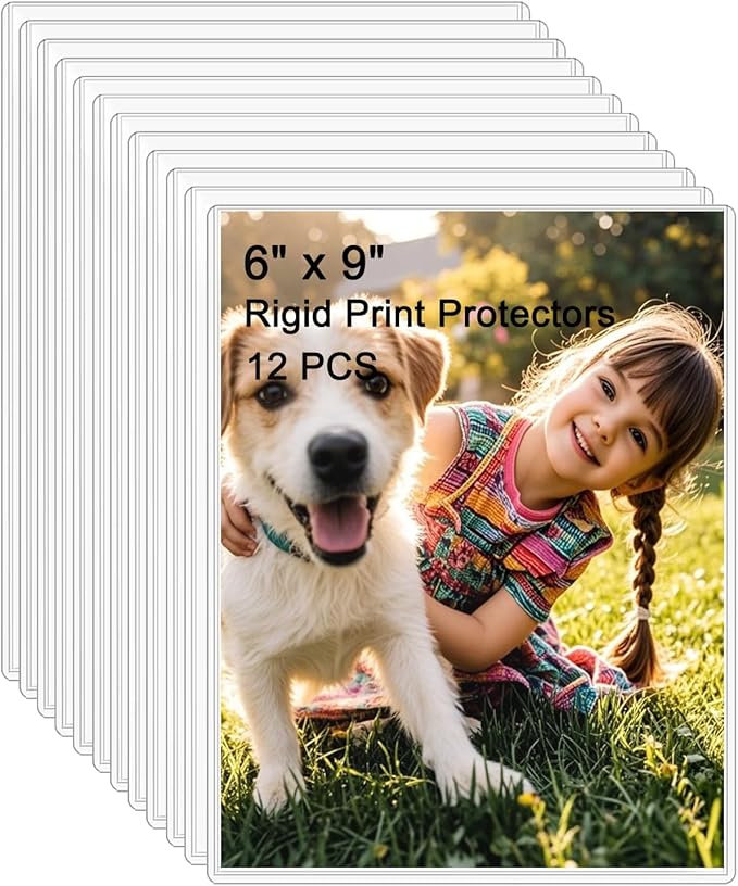 12PCS 6" x 9" Clear Rigid Card Sleeves – Waterproof Hard Plastic Protectors for Postcards, Prints, Photos, Trading & Sports Cards – Top Load Jumbo Sheet Holders