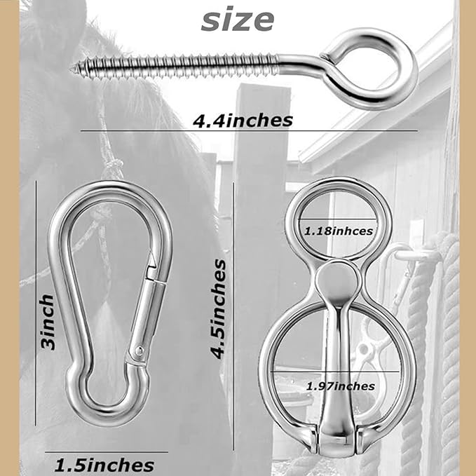 3 Pcs Horse Tie Ring,Heavy Duty Stainless Steel Tie Ring Horse Training Equipment Horse Tack and Supplies with Eye Bolt,Quick snap,Humane and Safe Tie Way