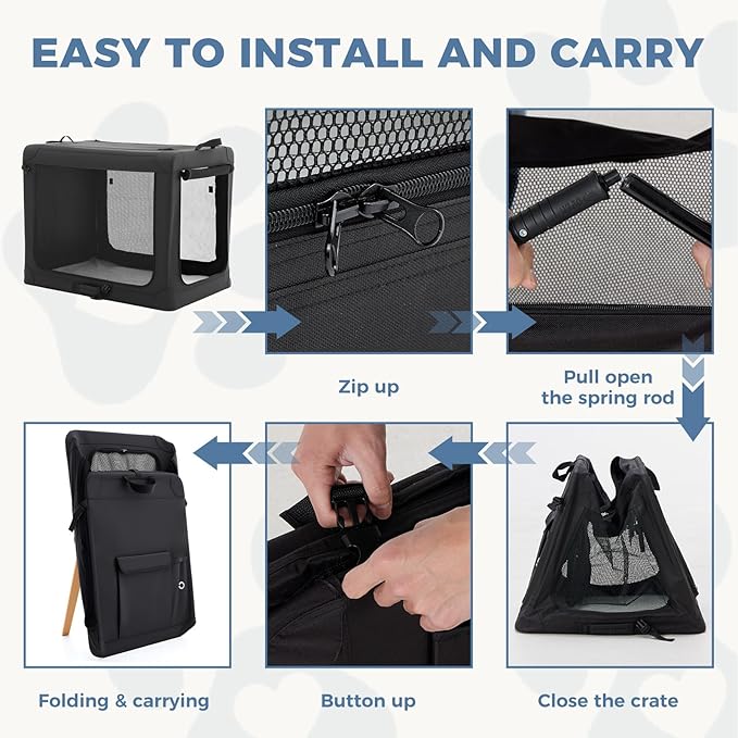 DUMOS Dog Crate 30 Inch Travel Cat Pet Carrier for Small Medium, Portable Foldable Soft Pet Crate with Storage Bag & Washable Pad for Indoor Outdoor Dog Kennel Carrier (M-50lbs, Black)
