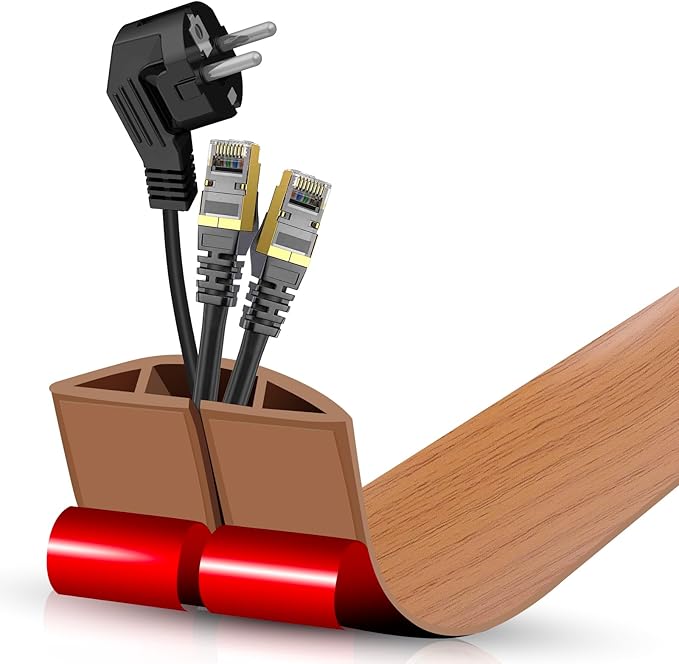 Floor Cord Cover Cavity 0.8"x0.37" Self Adhesive Cord Hider, 3.3FT Low Profile Cable Management, Extension Strip Protector for Wires, Prevent Cable Trips for Offices, Gyms, Exhibitions (Brown Wood)