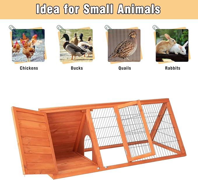 Chicken Coop for 2 Chickens Small Rabbit Hutch Quail Coop Wooden Bunny Cages Outdoor Chicken Comes with Tray (Wood) (Brown)