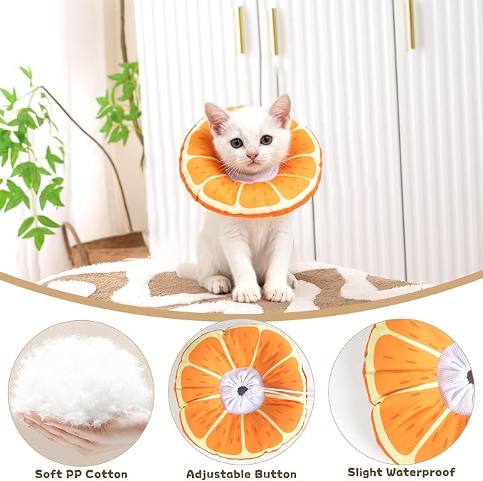Cat Cone Collar Soft, Waterproof Cat Recovery Collar for Wound Healing After Surgery or Neutering Alternative to Elizabethan Collars Medical Neck Cone for Cats and Puppies (Orange, Small)