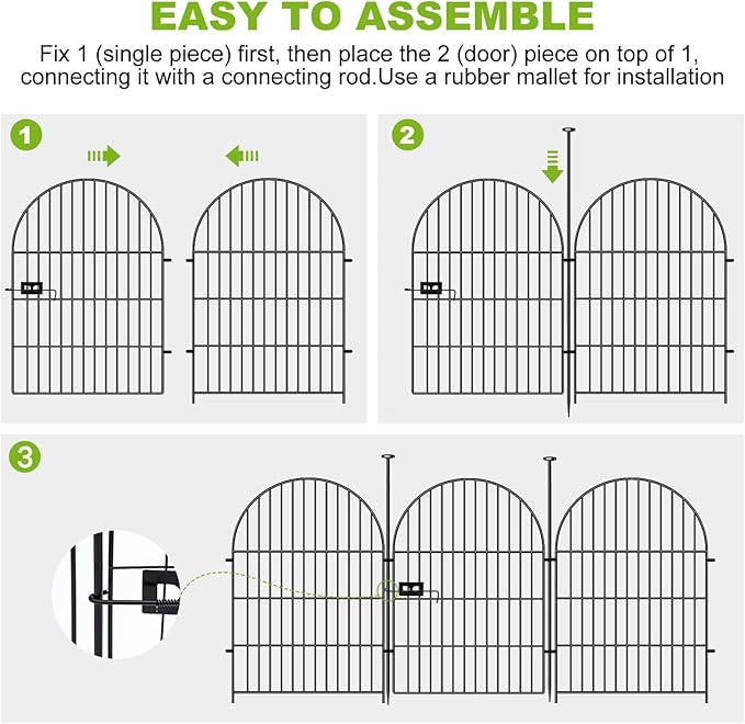 Adavin Tall Garden Fence Animal Barrier, 32 in(H) X 8.8 Ft(L) 4 Panels Dog Fences Outdoor for Yard, Black Heavy Duty Metal Temporary Fence, No Dig Garden Fencing for Yard Flower Bed Lawn Patio