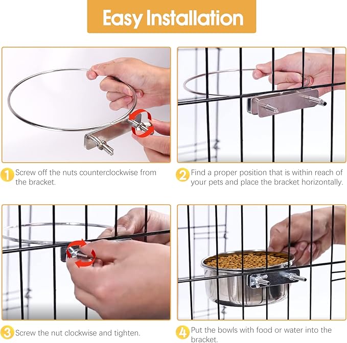 2 Pcs Medium Pet Dog Food Water Bowl for Cage Stainless Steel Non-Spill Kennel Detectable Hanging Cats Pets Bowls with Clamp Holder Crate Feeder Dish for Medium Dogs (5.5x2.3'' & 6.3x2.6'')