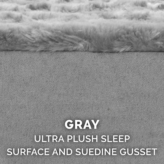 Furhaven Memory Foam Dog Bed for Large Dogs w/ Removable Washable Cover, For Dogs Up to 125 lbs - Ultra Plush Faux Fur & Suede Mattress - Gray, Jumbo Plus/XXL