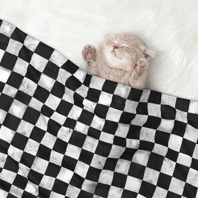 Waterproof Dog Blanket Soft Pet Blanket for Puppy Cat, Fleece Cat Throw Blankets for Furniture Bed Couch Sofa Reversible - Black and White Checkerboard 2